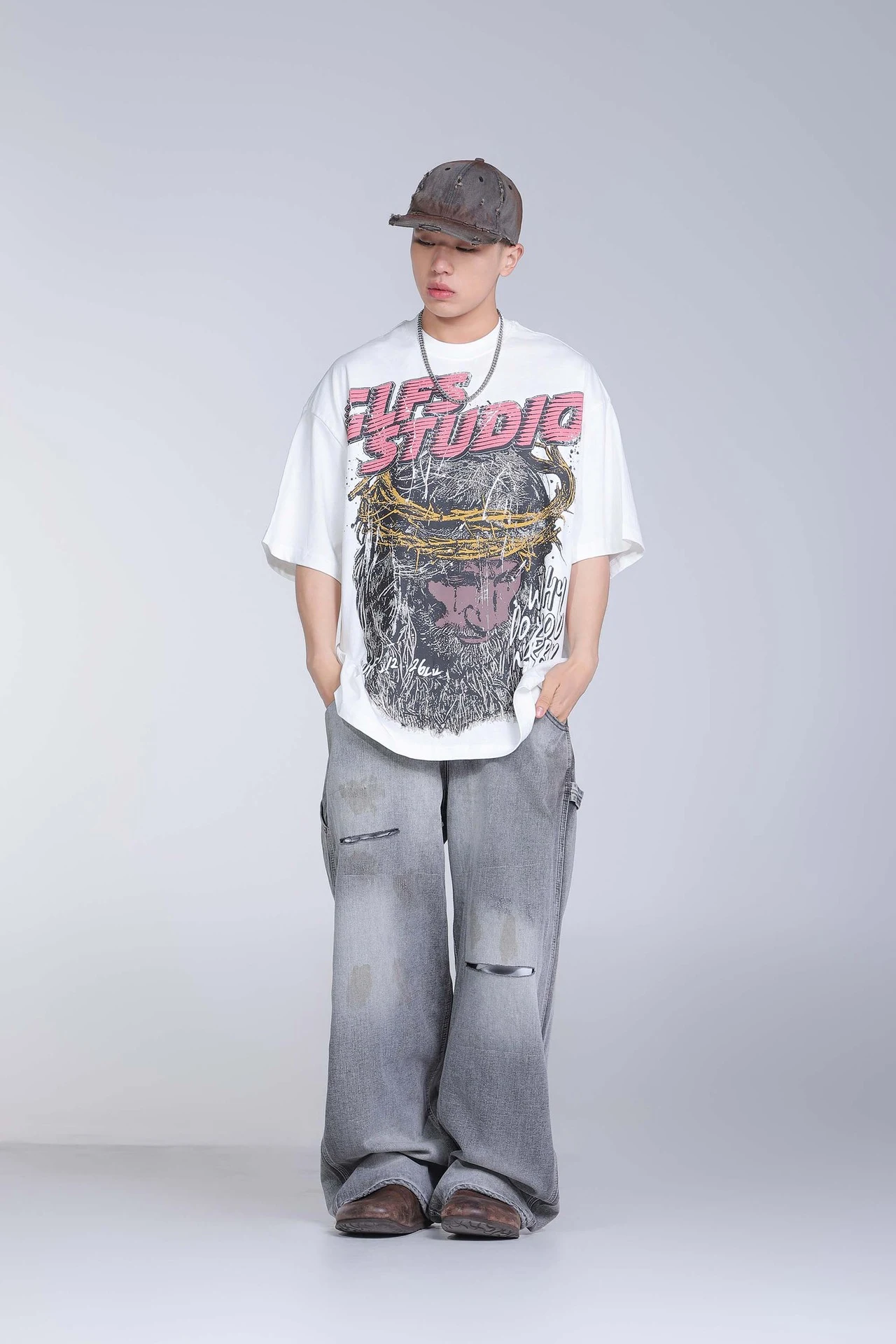 Title 2, Jesus Angel Wings Letter Print T-shirt met kort...