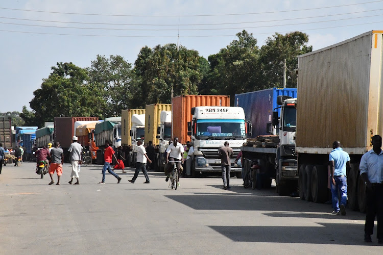 Cargo trucks in Malaba town on January 11, 2022.