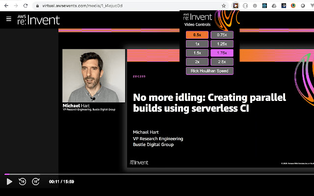 re:Invent Video Speed Controls chrome extension