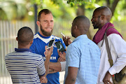 Distracted SuperSport United forward Jeremy Brockie speaks to reporters during the CAF Confederations Cup media day at Megawatt Park, Johannesburg on 22 November 2017.