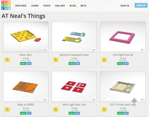 Neal's 3D designs available on TinkerCAD for download