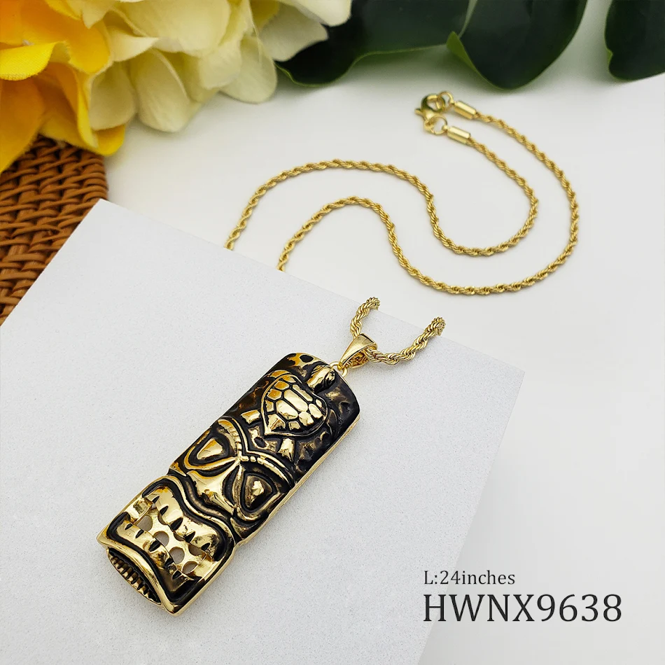 Hawaiian Tribe Style Black Oil Dripping Tiki Necklace Polynesian Totem Pendant, Unique Design, Stand Out Jewelry.