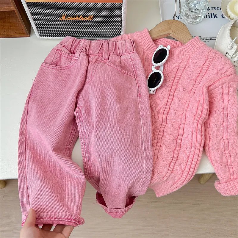 Ensemble Pull en maille rose pour filles deux pièces pantalon, parfait pour le confort et le style, idéal pour toutes les occasions, facile à porter