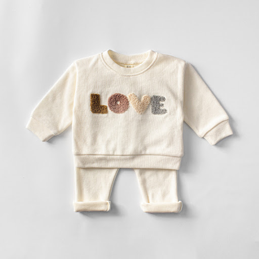 Title 6, Boys Beige Wool Sweater Suit with LOVE Towel Em...