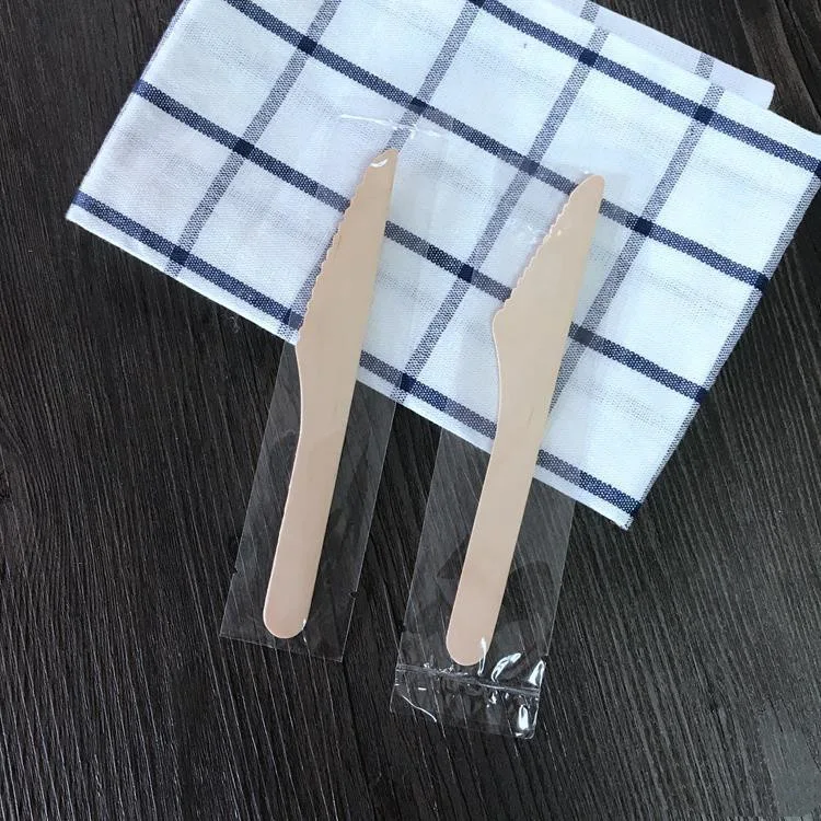 Tek Kullanım Çatal Ahşap Çevre Koruma Tan giysisi bıçak çatallı dondurma kaşık seti