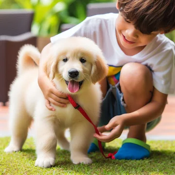 Golden Retriever Dog Puppy cute playing with child, magicpin