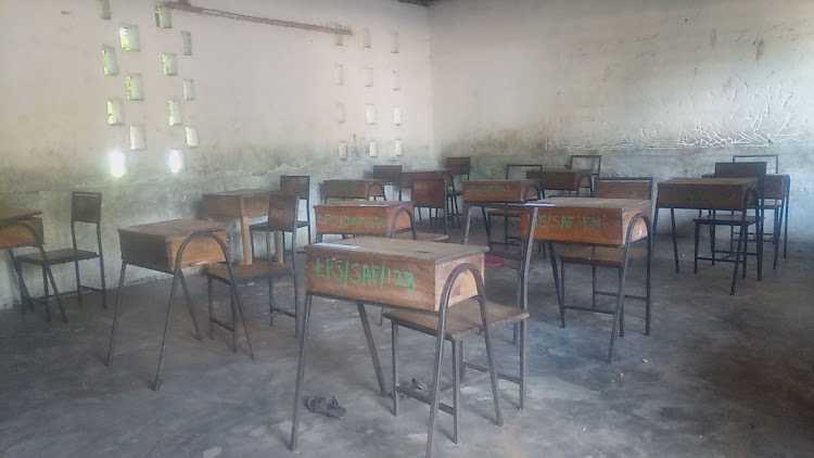 An empty exam room at Salama primary school.