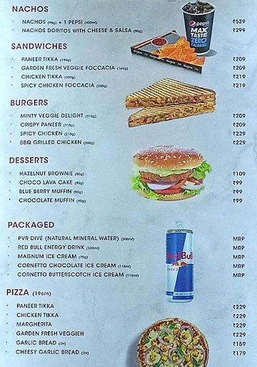 PVR Cafe menu 