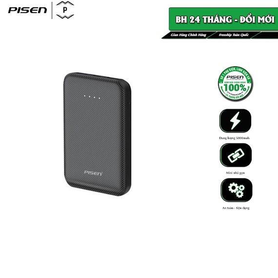 Sạc Dự Phòng Pisen Mini 5000Mah, Nhỏ Gọn, Tiện Lợi - Hàng Chính Hãng, Bảo Hành 24 Tháng (Pisen Careplus)