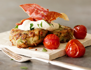 Stylish potato cakes with crispy Parma ham. 