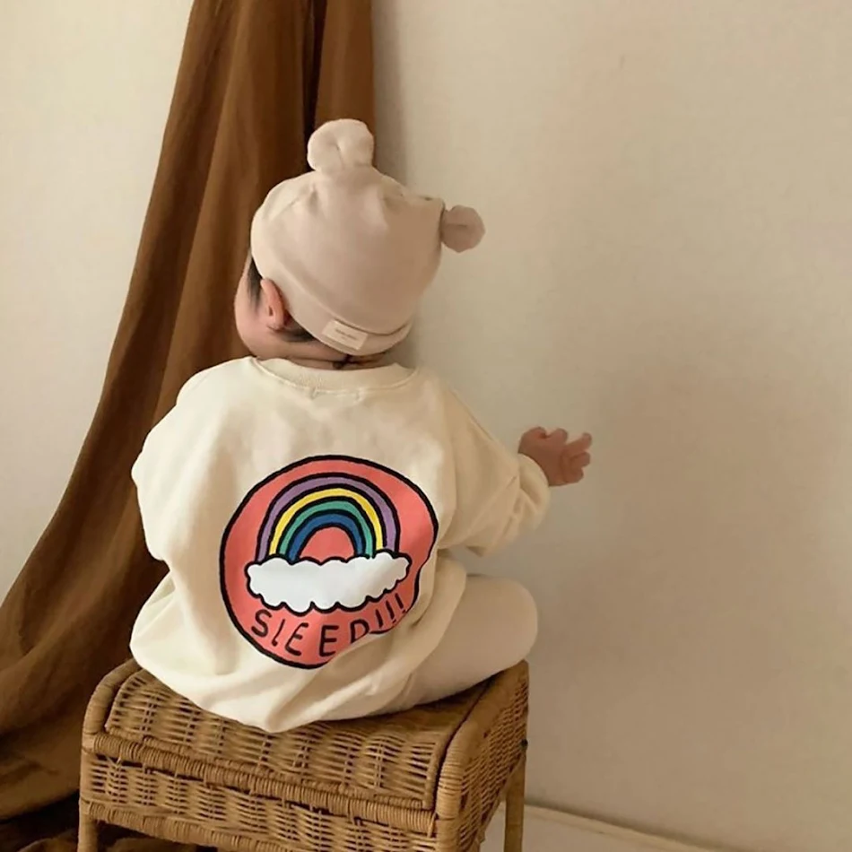 Ensemble bébé printemps et automne pour sorties, sweat arc-en-ciel et legging, confortable et tendance pour votre enfant.