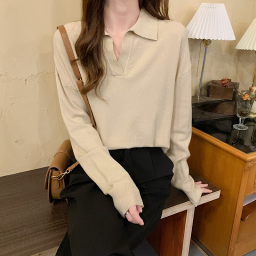 Title 5, Polo Collar Long Sleeved Knitted Western Style ...