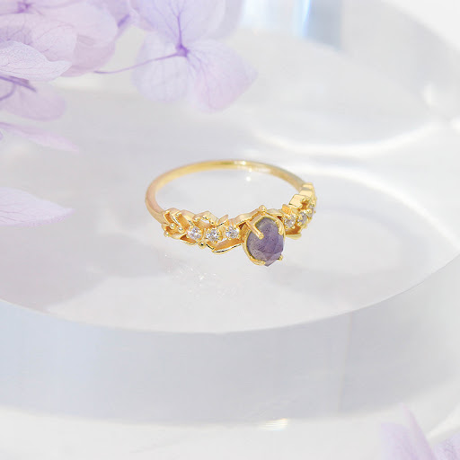 Title 1, Natural Cordierite Elongated Stone Ring. Fashio...
