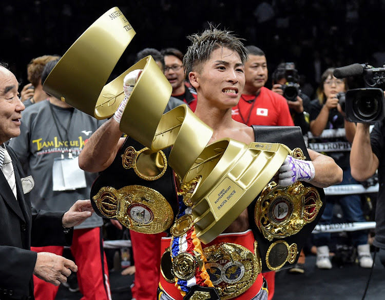 Naoya Inoue of Japan celebrates his win over Nonito Donaire of Philippines after their World Boxing Super Series bantamweight final at Saitama Super Arena in Saitama.