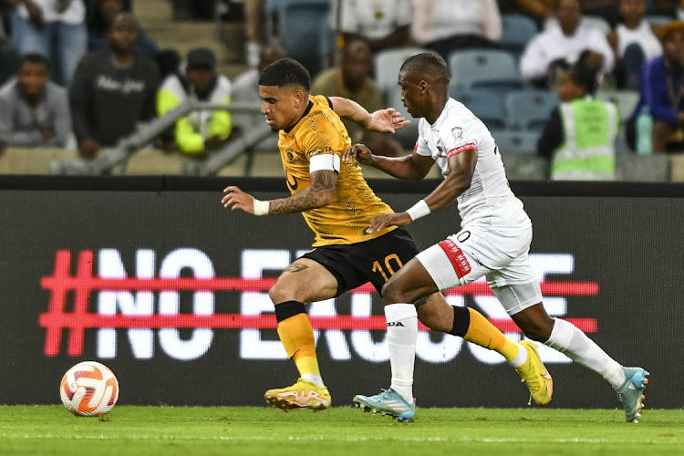 Keagan Dolly, captain of Kaizer Chiefs and Azola Matrose of Chippa United during the DStv Premiership match at Moses Mabhida Stadium on October 15.