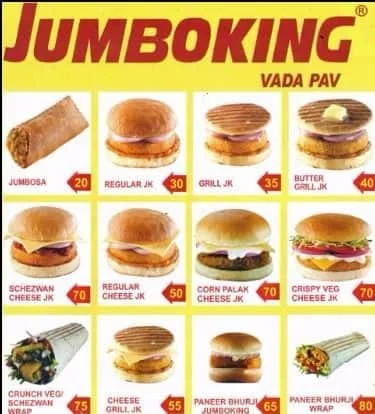 Jumboking - Indian Burger menu 