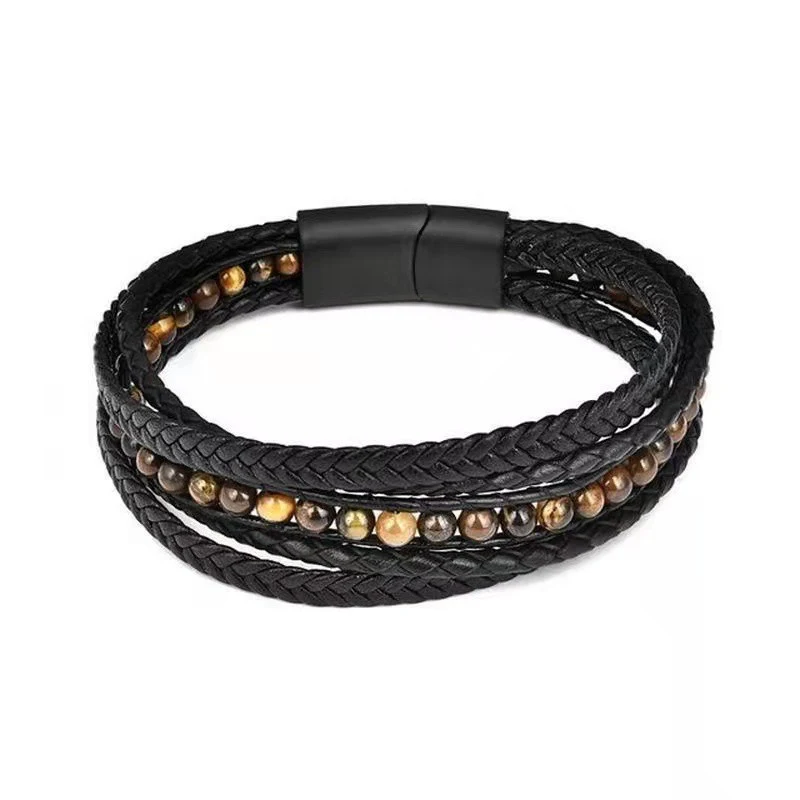 Vulkanische rots heren lederen koordarmband, een stijlvol en stoer accessoire voor de moderne man. Combineer elegantie met duurzaamheid.