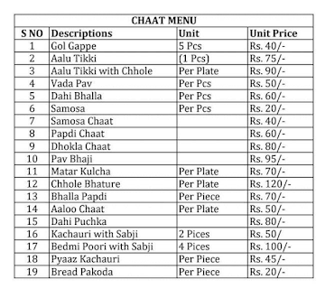 Shakkarpara Sweets menu 