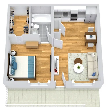 One Bed, One Bath Furnished Floorplan Diagram