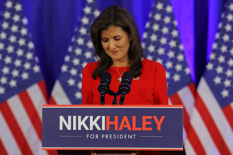 Republican presidential candidate Nikki Haley announces she is suspending her campaign, in Charleston, South Carolina, US, on March 6 2024. Picture: BRIAN SNYDER/REUTERS