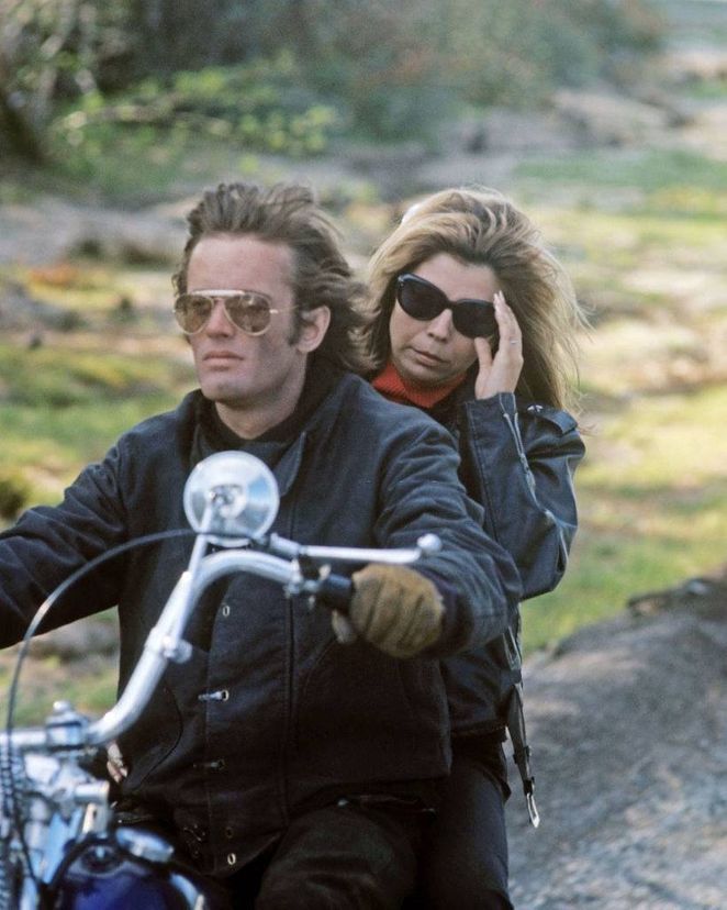 Nancy Sinatra, with Peter Ronda in the movie `The Wild Angels`, 1966.