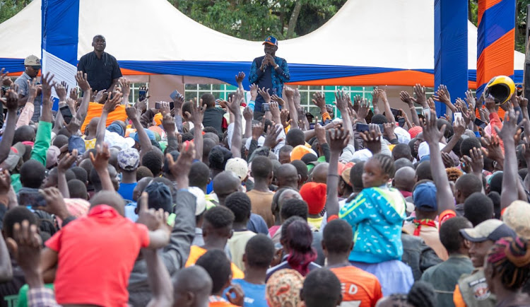 ODM leader Raila Odinga addressing supporters at Kakamega County on July 8,2022