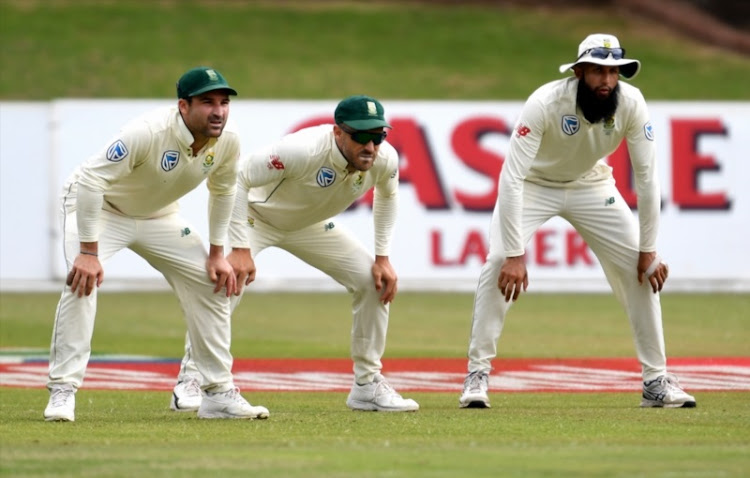 The Proteas' Dean Elgar, Faf du Plessis and Hashim Amla on day 3 of the 2nd Test match against Sri Lanka.