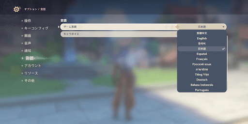 設定の言語から変更する