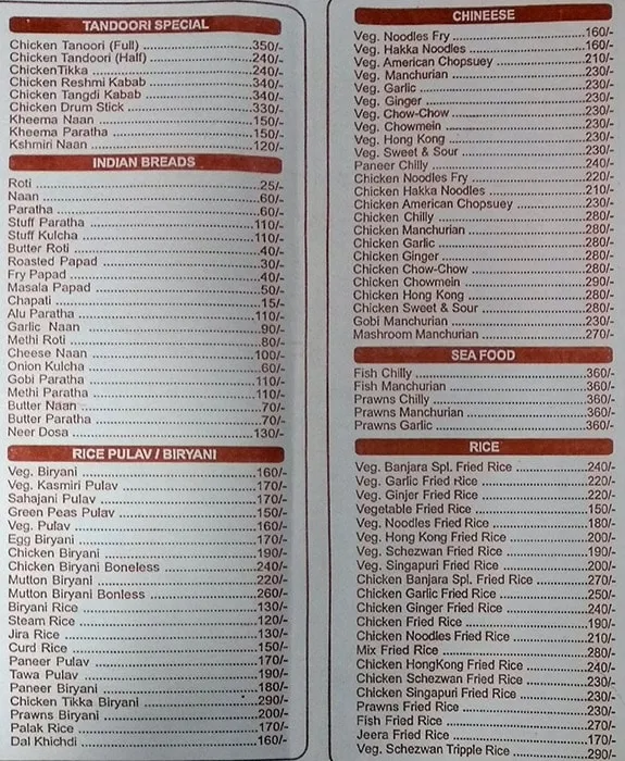 Banjaara Fast Food menu 