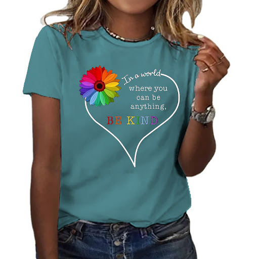 Title 7, Love Letter Print Tops Womens Short Sleeve T-s...