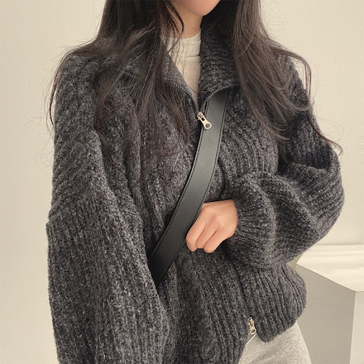 Title 5, Idle Style Lapel Double-headed Zipper Design Lo...