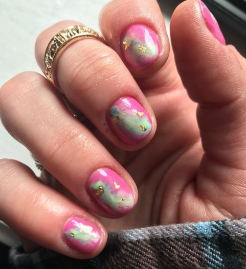 Pink Galaxy Short Cute Nail Designs