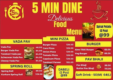 5 Min Dine menu 