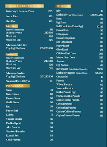 Ponnusamy Hotel Elite menu 