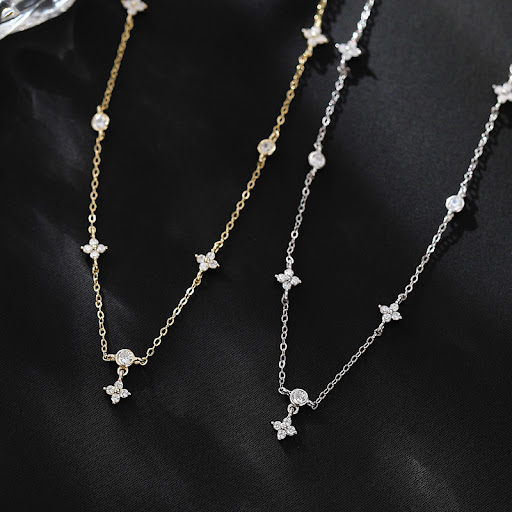 Title 4, Womens Sterling Silver Clover Necklace with St...