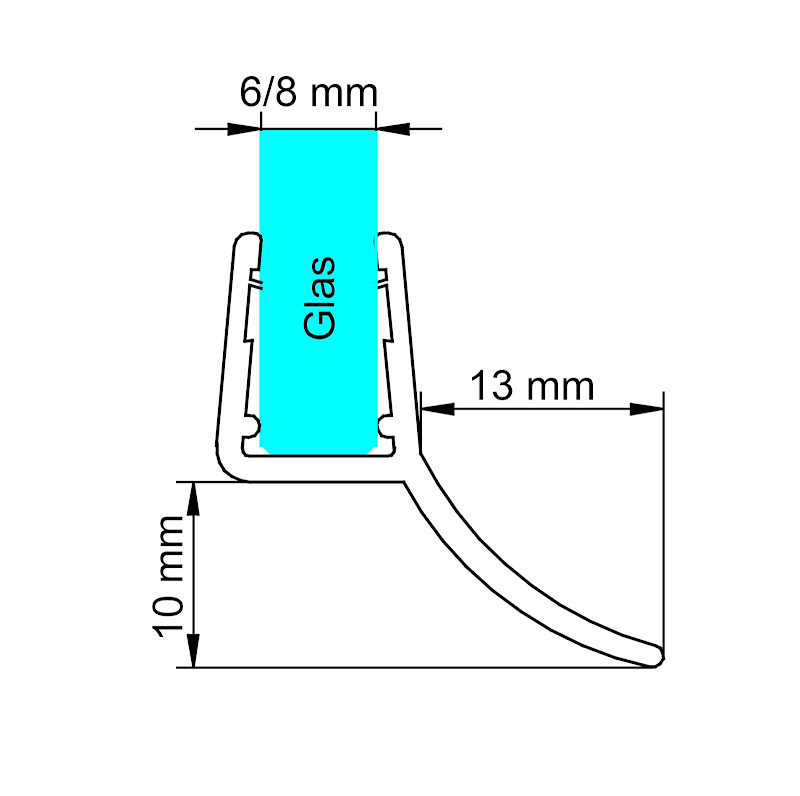 Joint d'étanchéité vertical pour porte de douche (verre 6-8 mm)