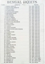 Bengal Sweets menu 2