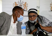 Prince Mbonisi Zulu and Princess Thembi Zulu during a media  briefing about the end of the mourning period for King Goodwill Zwelithini at KwaKhethomthandayo Royal Palace on June 19 2021.