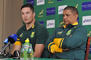 Francois Louw and Allister Coetzee, coach of South Africa during the 2016 The Castle Lager Rugby Championship South Africa Press Conference at Kashmir Resturant, Umhlanga South Africa on 03 October 2016. File photo