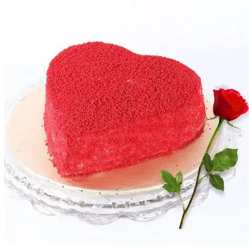 Red Velvet Heart Shape Cake With 1 Rose