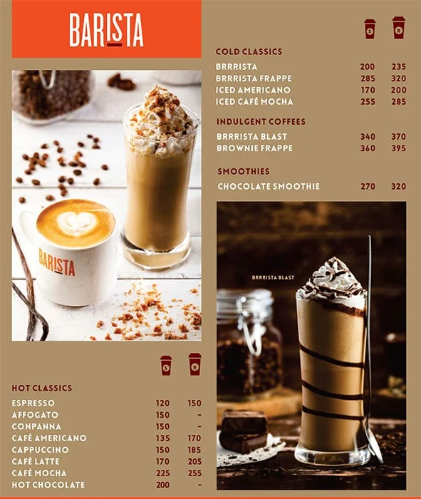 Barista Coffee menu 