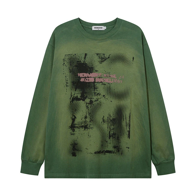 Američka High Street Tie-dye Spray Painting Distressed Vintage majica dugih rukava. Jedinstven, udoban dizajn za moderan, ležeran izgled.