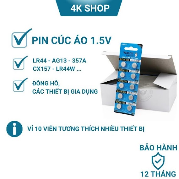 Pin Cúc Áo Lr44 Ag13 357A Điện Áp 1.5V Cho Ẩm Kế Đồng Hồ