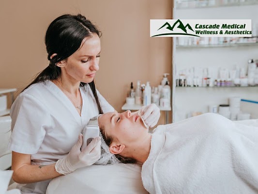 Clean, professional medical spa treatment room with neutral tones at Cascade Medical Wellness & Aesthetics in Folsom
