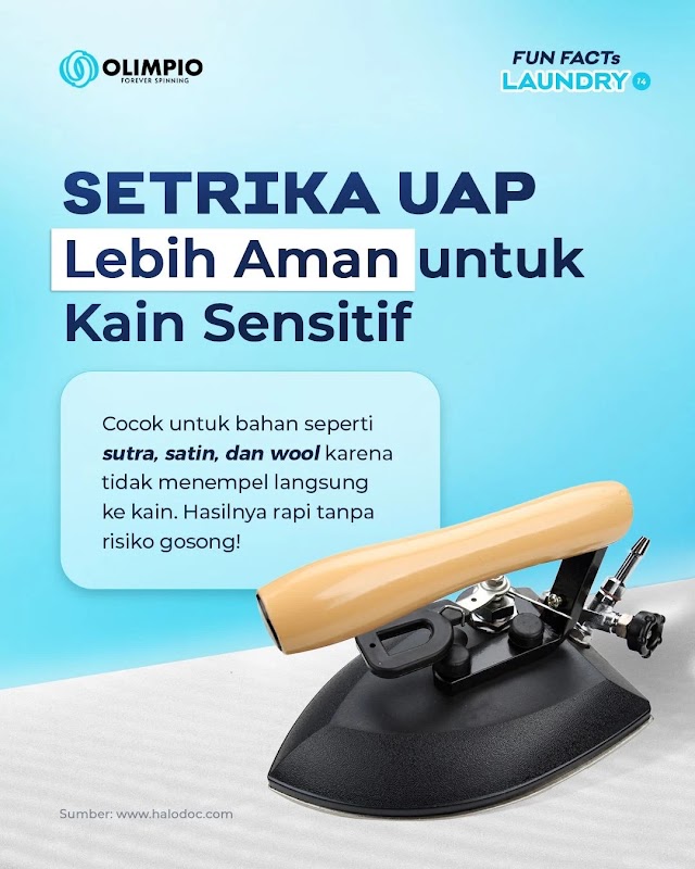 Setrika uap untuk merawat pakaian berbahan sensitif di Olimpio