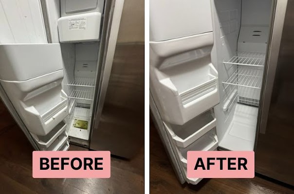 Refrigerator before and after professional deep cleaning service.