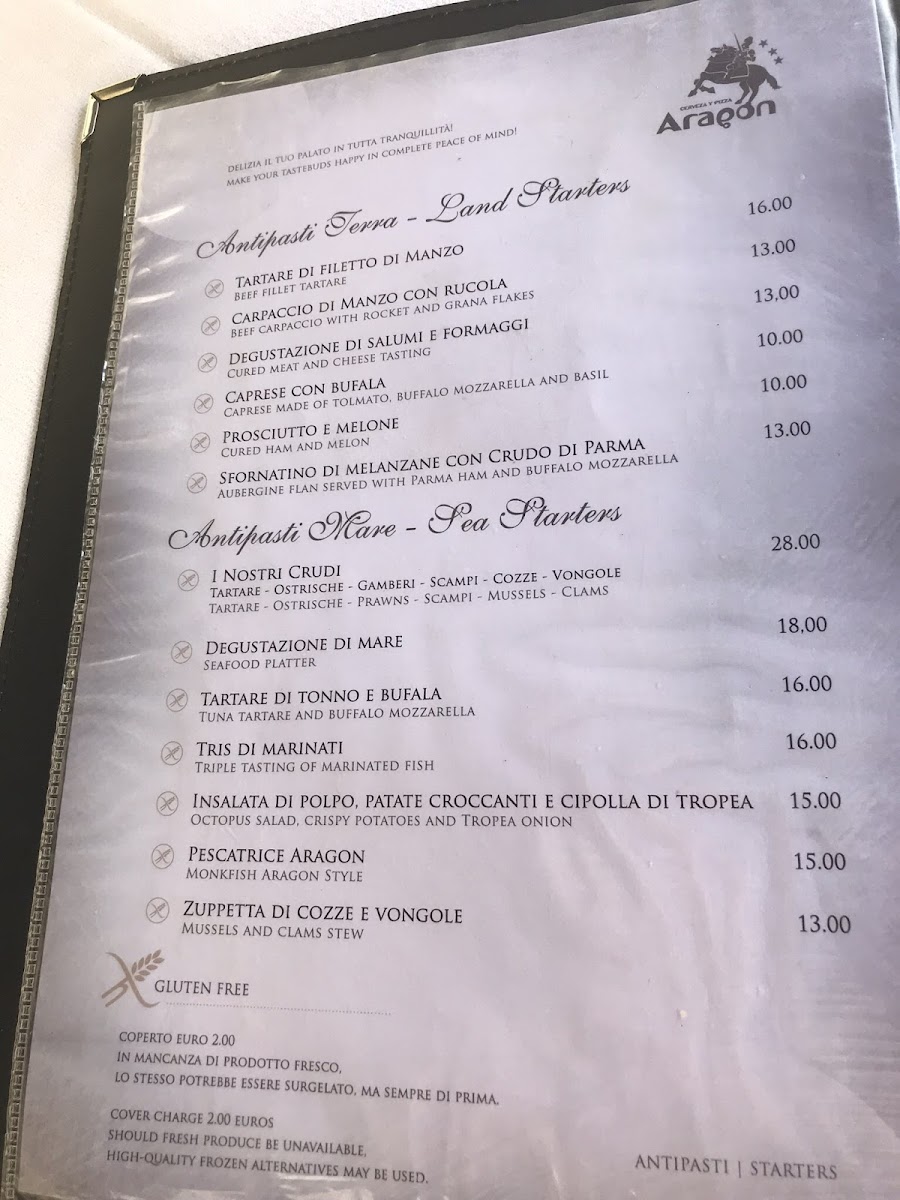 Aragon gluten-free menu