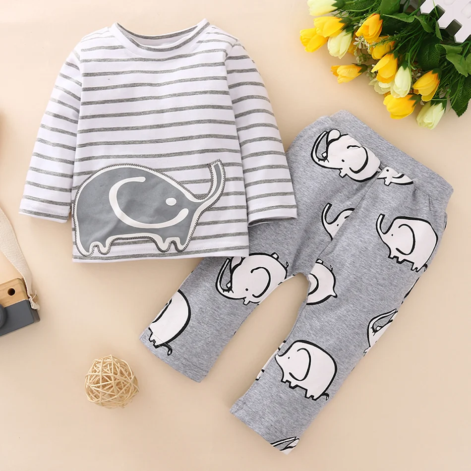 Nuevo y adorable traje infantil de dos piezas, manga larga, de dibujos animados, perfecto para primavera y otoño, cómodo y estiloso.