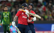 Ben Stokes (left) and Liam Livingstone celebrate England's win in the 2022 ICC Men's T20 World Cup final against Pakistan at the Melbourne Cricket Ground on November 13 2022.