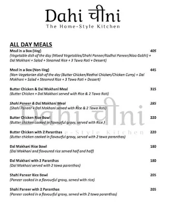 Dahi Cheeni - The Home-Style Kitchen menu 